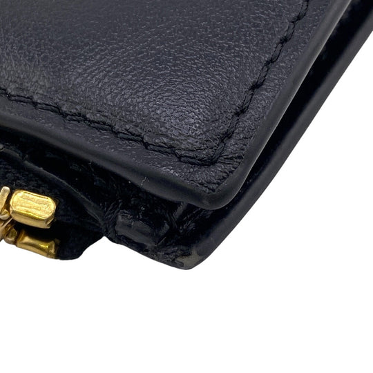 VERSACE Bifold Wallet leather black Button Zip Medusa Women Used Authentic
