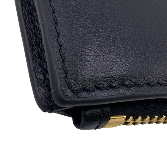 VERSACE Bifold Wallet leather black Button Zip Medusa Women Used Authentic