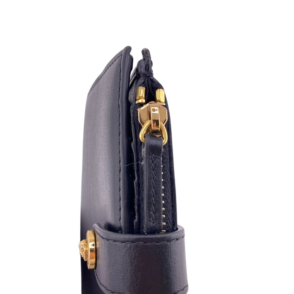 VERSACE Bifold Wallet leather black Button Zip Medusa Women Used Authentic