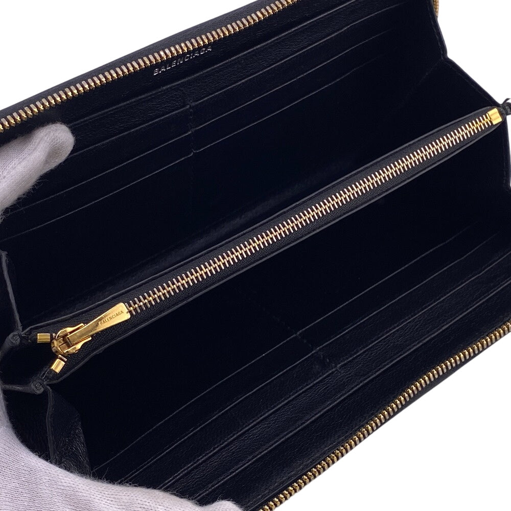 BALENCIAGA Long Wallet Purse 594290 leather black Zip Around mens Used Authentic