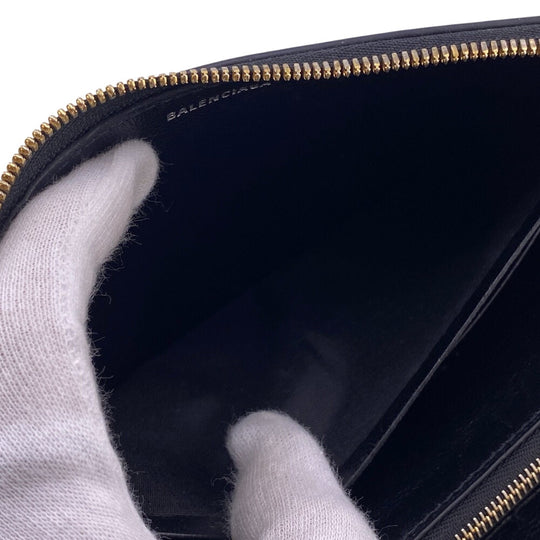BALENCIAGA Long Wallet Purse 594290 leather black Zip Around mens Used Authentic