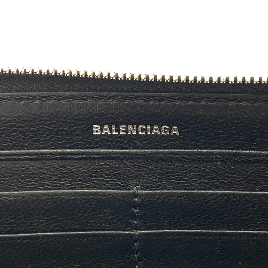BALENCIAGA Long Wallet Purse 594290 leather black Zip Around mens Used Authentic