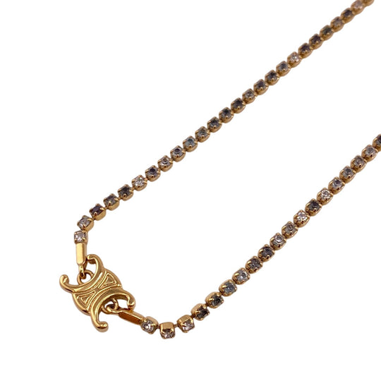 CELINE Necklace Metal, Stone gold Triomphe Sparkle Women Used Authentic