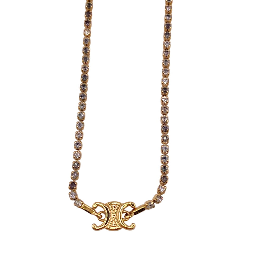 CELINE Necklace Metal, Stone gold Triomphe Sparkle Women Used Authentic