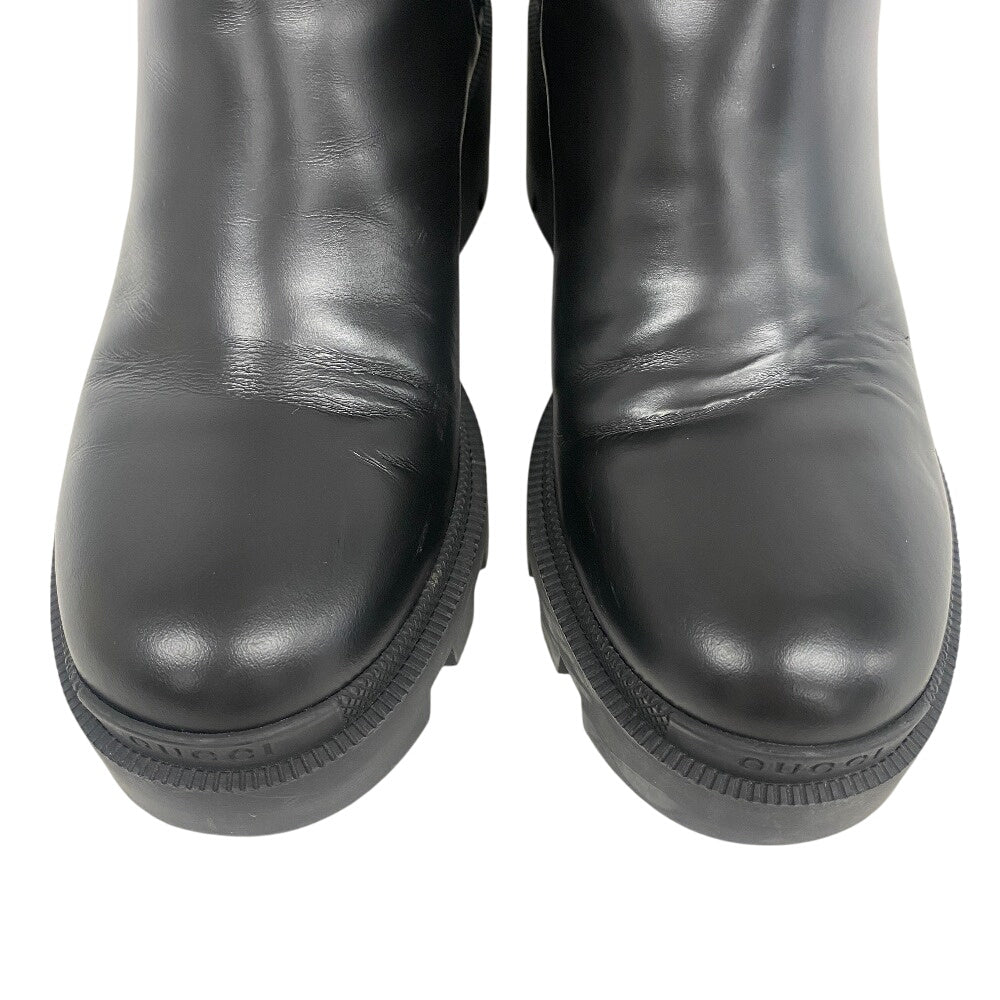GUCCI boots 550036 leather black Side gore boots GG Marmont Velcro Strap Jewel Women 37 Used Authentic
