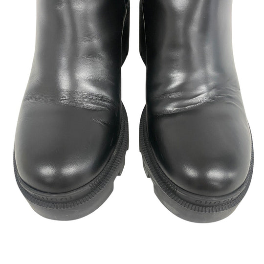 GUCCI boots 550036 leather black Side gore boots GG Marmont Velcro Strap Jewel Women 37 Used Authentic