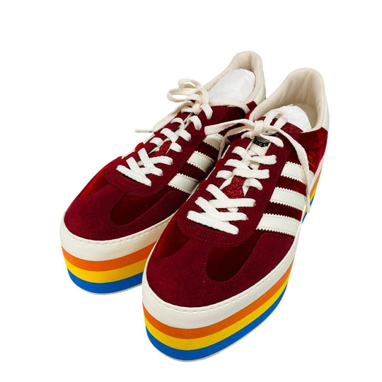 GUCCI sneakers 707871 Suede, Velvet Red Adidas thick sole gazelle Three Stripes mens 42 1/2 Used Authentic