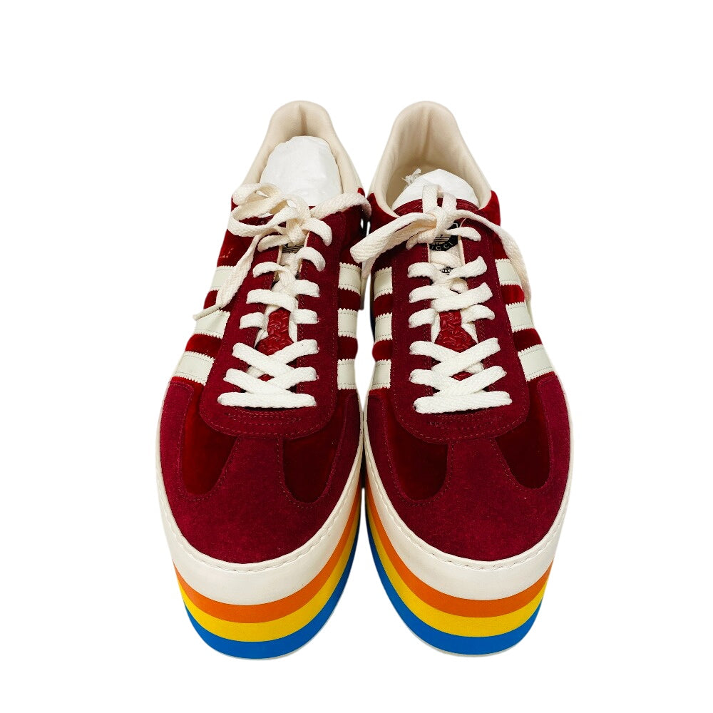 GUCCI sneakers 707871 Suede, Velvet Red Adidas thick sole gazelle Three Stripes mens 42 1/2 Used Authentic