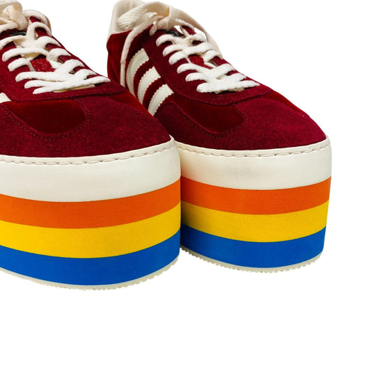 GUCCI sneakers 707871 Suede, Velvet Red Adidas thick sole gazelle Three Stripes mens 42 1/2 Used Authentic