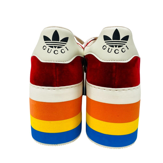 GUCCI sneakers 707871 Suede, Velvet Red Adidas thick sole gazelle Three Stripes mens 42 1/2 Used Authentic