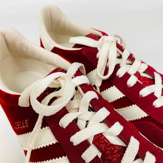 GUCCI sneakers 707871 Suede, Velvet Red Adidas thick sole gazelle Three Stripes mens 42 1/2 Used Authentic
