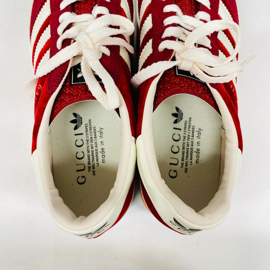 GUCCI sneakers 707871 Suede, Velvet Red Adidas thick sole gazelle Three Stripes mens 42 1/2 Used Authentic