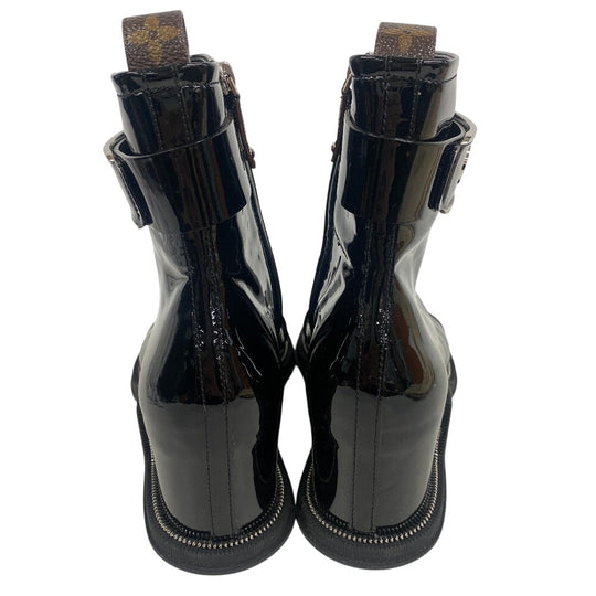 LOUIS VUITTON boots NL1221 Patent leather black Short boots open toe Moonlight Line LV Circle Logo Women 37 Used Authentic