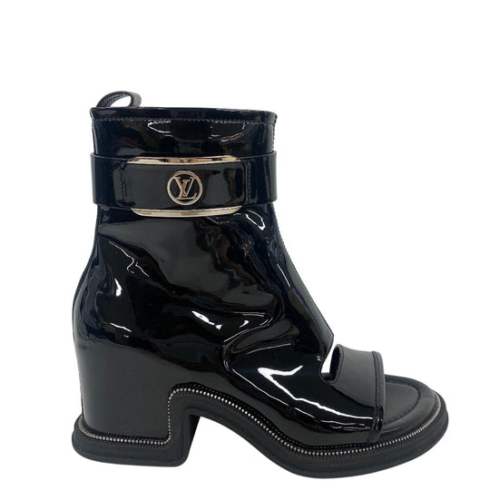 LOUIS VUITTON boots NL1221 Patent leather black Short boots open toe Moonlight Line LV Circle Logo Women 37 Used Authentic
