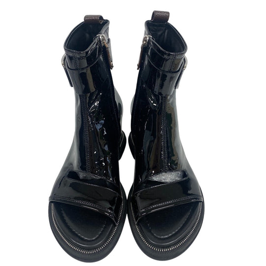 LOUIS VUITTON boots NL1221 Patent leather black Short boots open toe Moonlight Line LV Circle Logo Women 37 Used Authentic