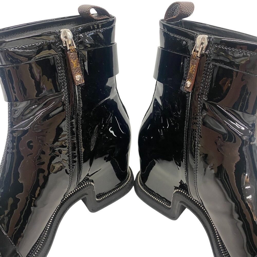 LOUIS VUITTON boots NL1221 Patent leather black Short boots open toe Moonlight Line LV Circle Logo Women 37 Used Authentic