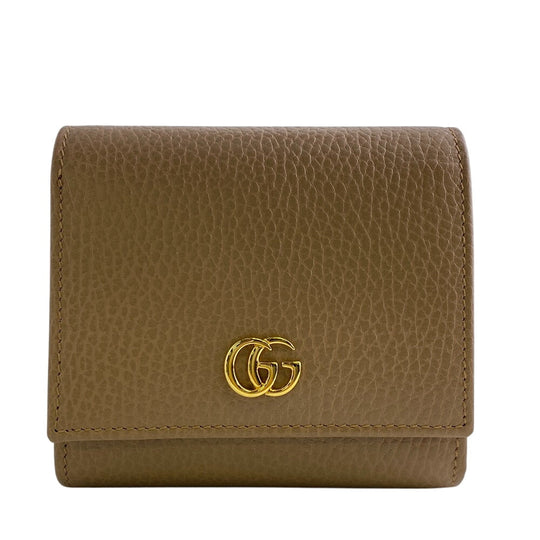 GUCCI Bifold Wallet leather beige GG Marmont Women Used Authentic