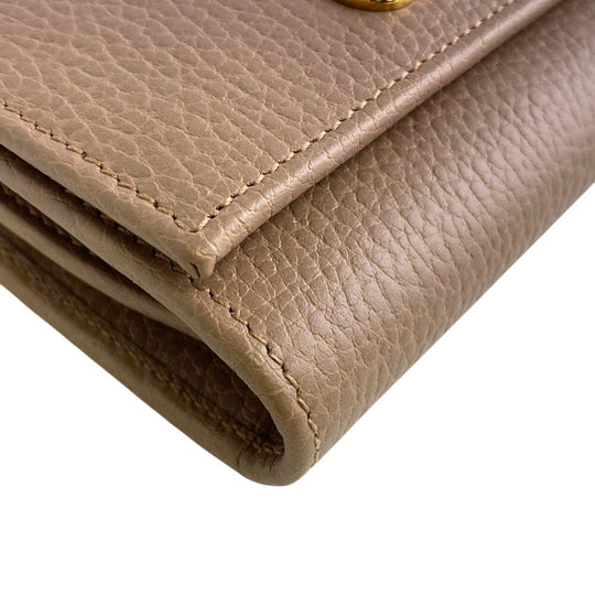 GUCCI Bifold Wallet leather beige GG Marmont Women Used Authentic