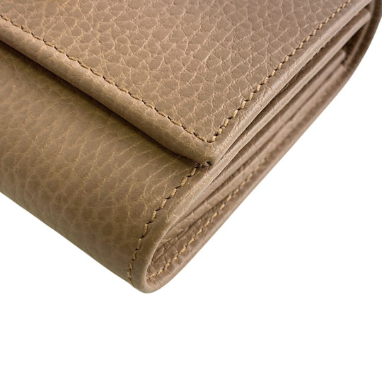 GUCCI Bifold Wallet leather beige GG Marmont Women Used Authentic