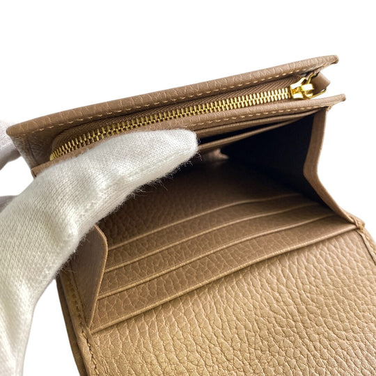 GUCCI Bifold Wallet leather beige GG Marmont Women Used Authentic