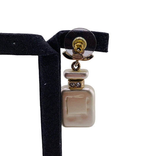 CHANEL Pierce Gold Plated, Stone white COCO Mark No.5 A22S Women Used Authentic