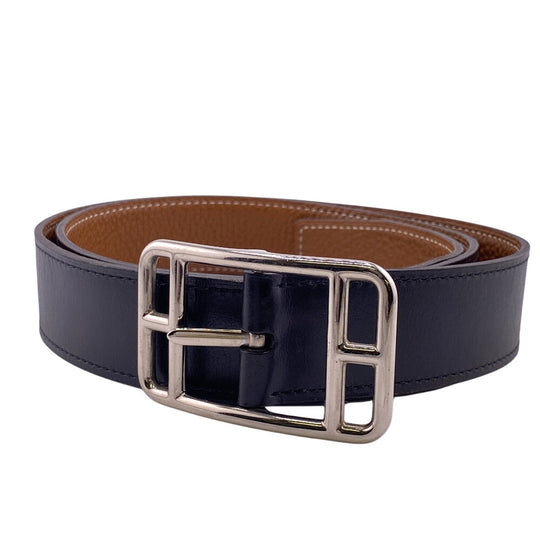 HERMES belt leather black Cape Cod Women Used Authentic
