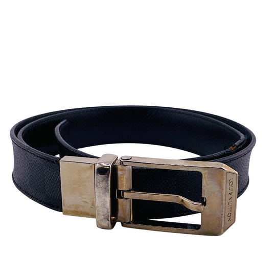 LOUIS VUITTON belt M6834 leather black Saintur Damier Grafitte mens 85/34 Used Authentic