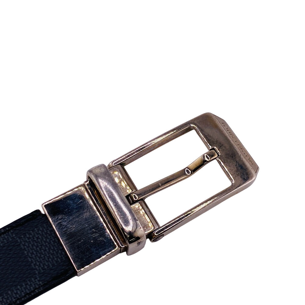 LOUIS VUITTON belt M6834 leather black Saintur Damier Grafitte mens 85/34 Used Authentic