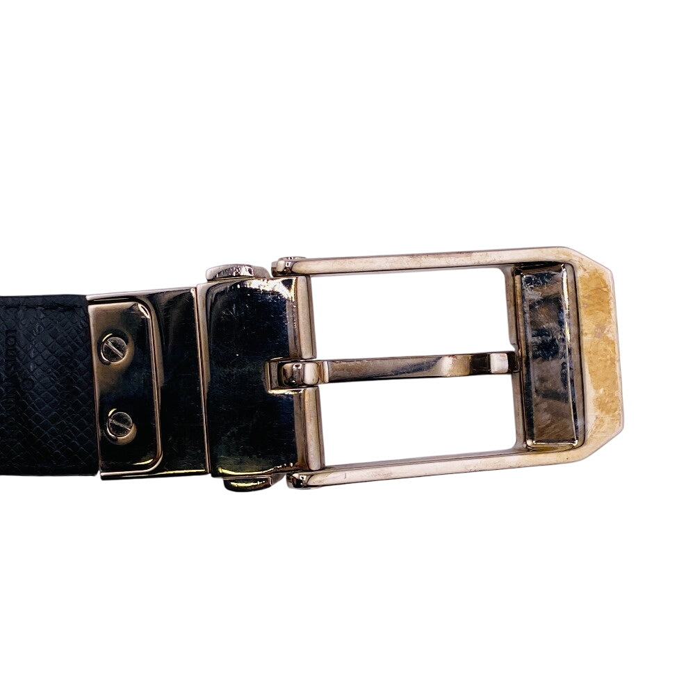 LOUIS VUITTON belt M6834 leather black Saintur Damier Grafitte mens 85/34 Used Authentic