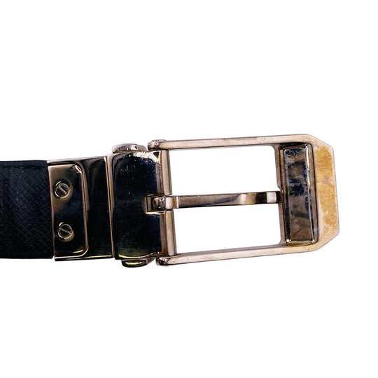 LOUIS VUITTON belt M6834 leather black Saintur Damier Grafitte mens 85/34 Used Authentic