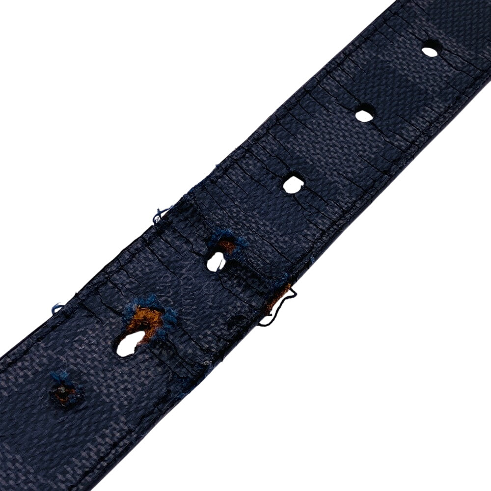 LOUIS VUITTON belt M6834 leather black Saintur Damier Grafitte mens 85/34 Used Authentic