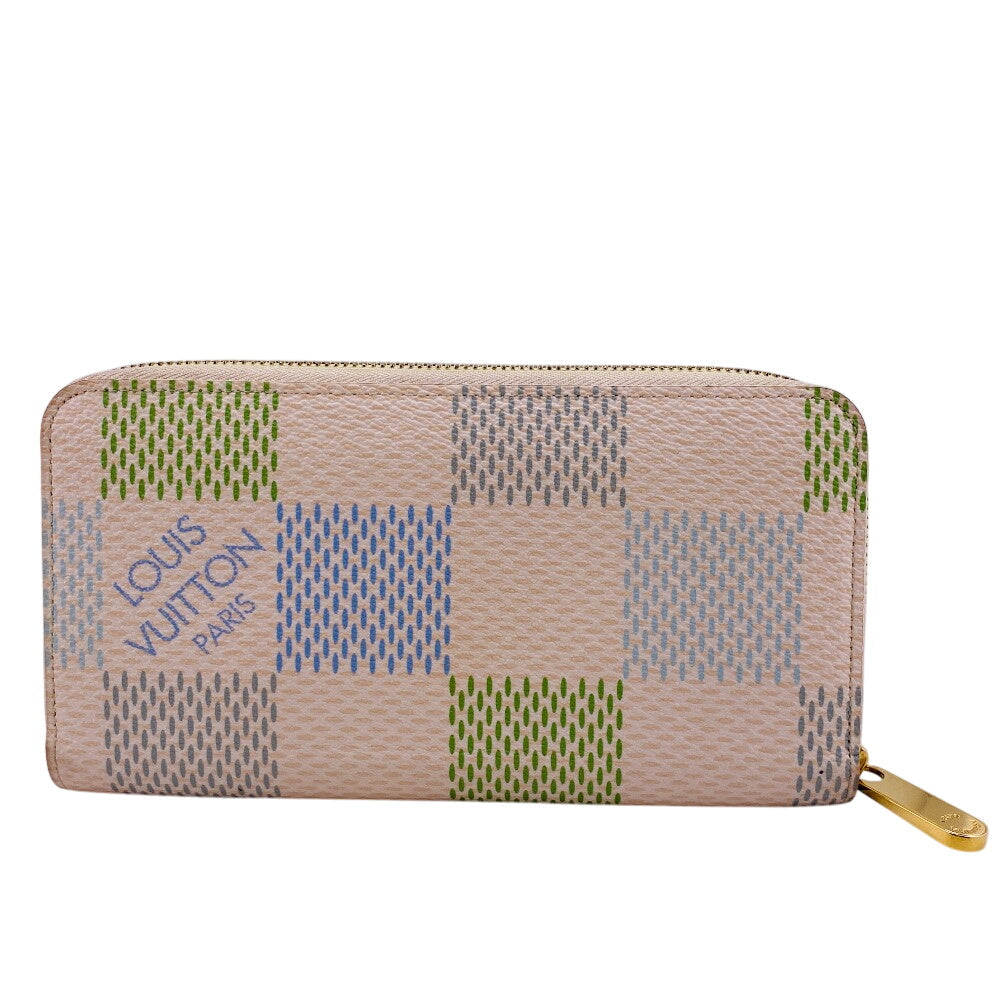 LOUIS VUITTON Long Wallet Purse N40748 leather beige Zip Around Damiericious Zippy wallet Women Used Authentic