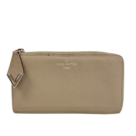 LOUIS VUITTON Long Wallet Purse leather beige L-shaped zipper Portefeuille M60147 Comet Parnassus Women Used Authentic