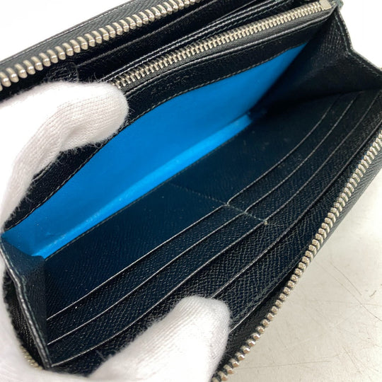 BVLGARI Long Wallet Purse leather black Zip Around Be zero one Bulgari Bulgariman mens Used Authentic