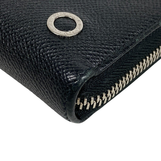 BVLGARI Long Wallet Purse leather black Zip Around Be zero one Bulgari Bulgariman mens Used Authentic