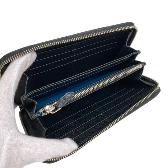 BVLGARI Long Wallet Purse leather black Zip Around Be zero one Bulgari Bulgariman mens Used Authentic