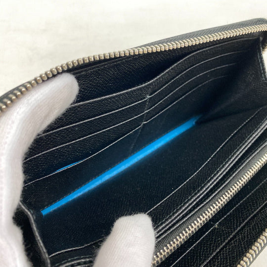 BVLGARI Long Wallet Purse leather black Zip Around Be zero one Bulgari Bulgariman mens Used Authentic