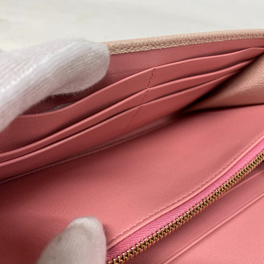 BVLGARI Long Wallet Purse 30413 leather pink clip Logo clip Women Used Authentic
