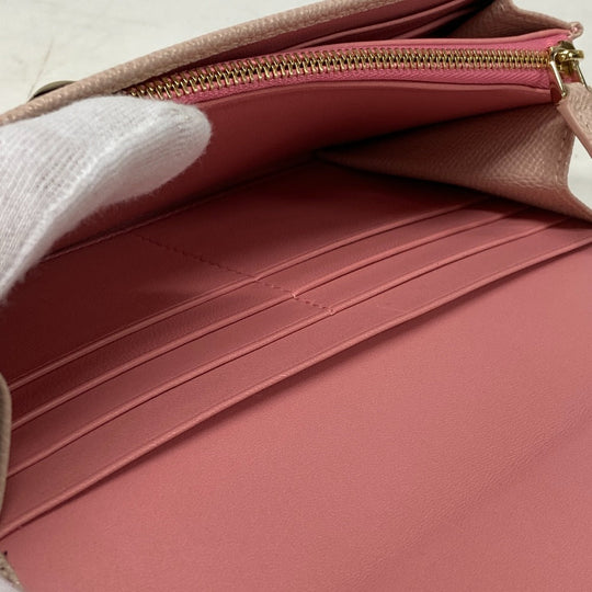 BVLGARI Long Wallet Purse 30413 leather pink clip Logo clip Women Used Authentic