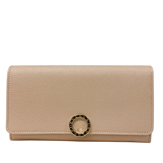 BVLGARI Long Wallet Purse 30413 leather pink clip Logo clip Women Used Authentic