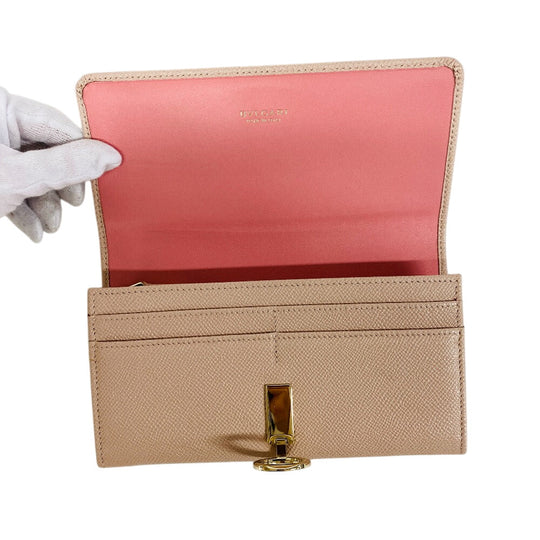 BVLGARI Long Wallet Purse 30413 leather pink clip Logo clip Women Used Authentic