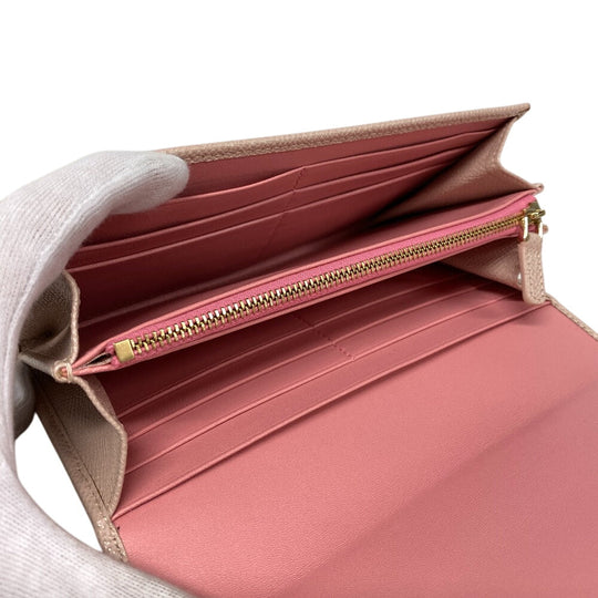 BVLGARI Long Wallet Purse 30413 leather pink clip Logo clip Women Used Authentic