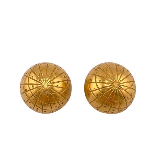 HERMES Earring Gold Plated gold Ball Globe Zodiac Women Used Authentic