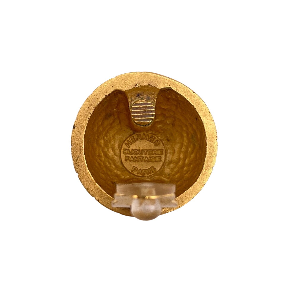HERMES Earring Gold Plated gold Ball Globe Zodiac Women Used Authentic