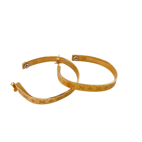 LOUIS VUITTON Pierce M00220 Gold Plated gold Hoop Pierce Monogram Women Used Authentic