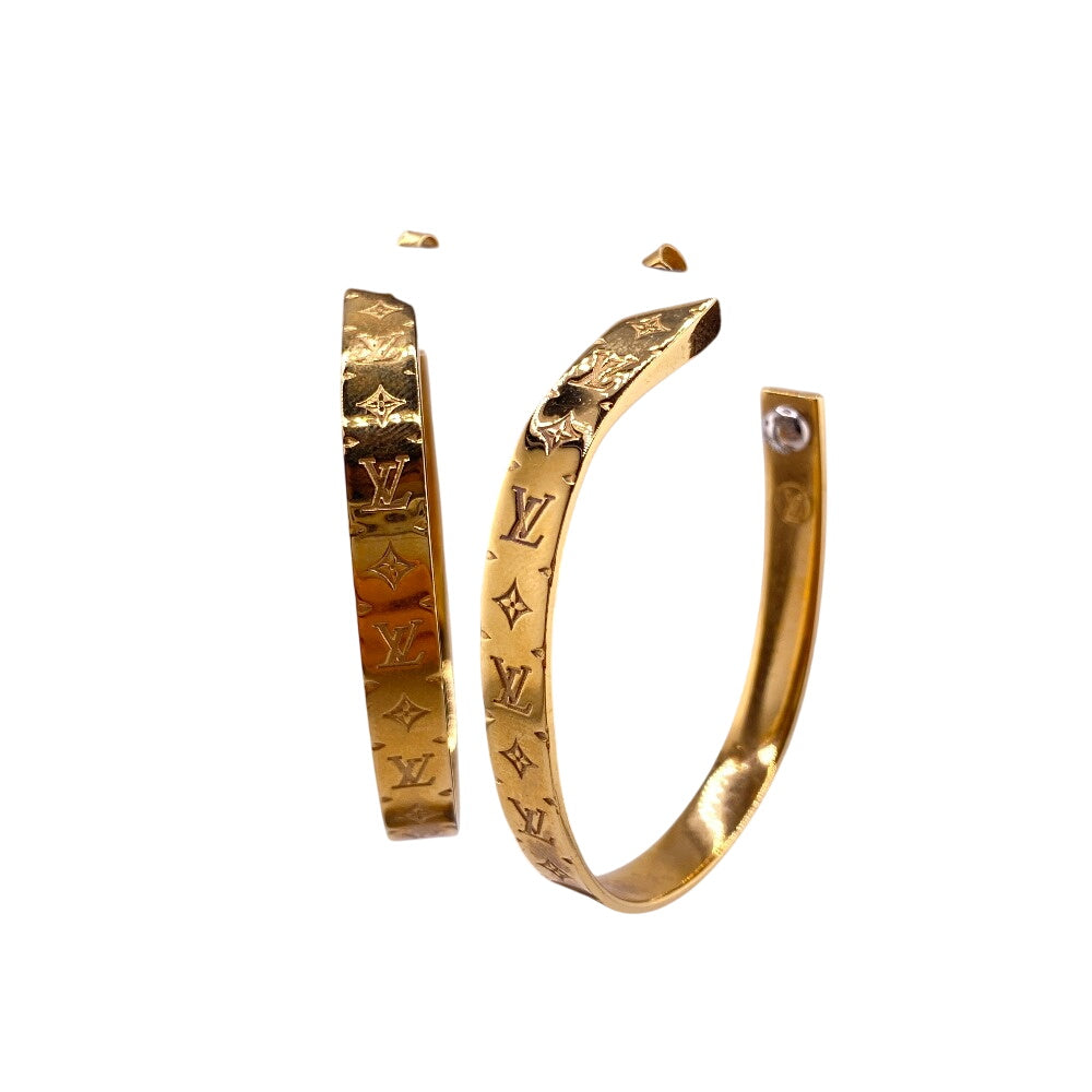 LOUIS VUITTON Pierce M00220 Gold Plated gold Hoop Pierce Monogram Women Used Authentic