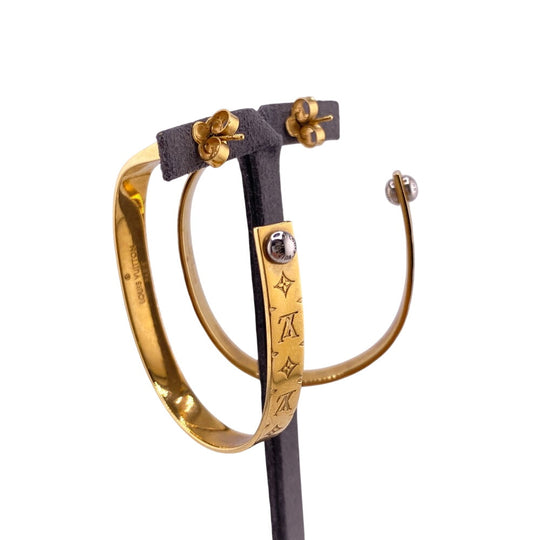 LOUIS VUITTON Pierce M00220 Gold Plated gold Hoop Pierce Monogram Women Used Authentic
