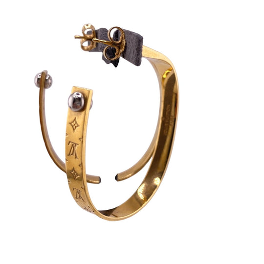 LOUIS VUITTON Pierce M00220 Gold Plated gold Hoop Pierce Monogram Women Used Authentic