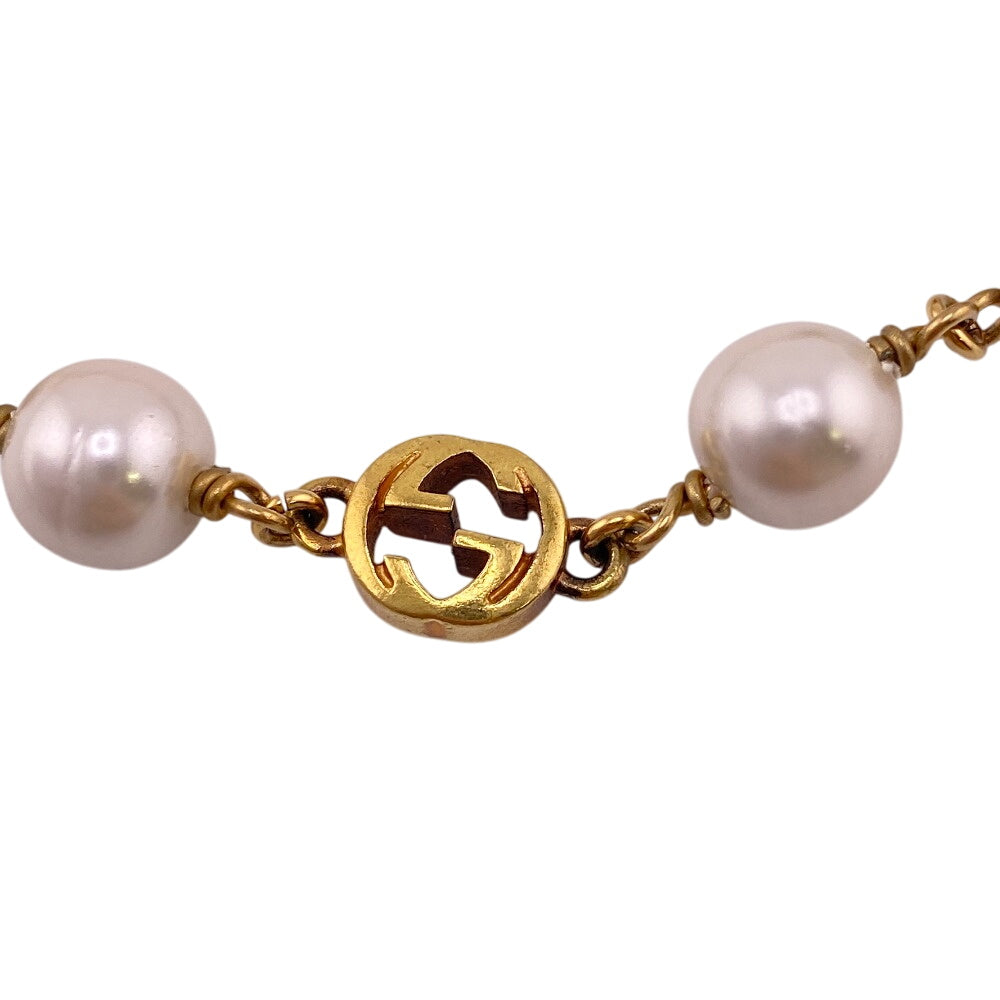 GUCCI bracelet Gold Plated gold Interlocking G Pearl Flower Women Used Authentic
