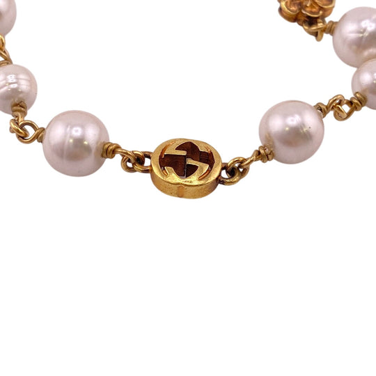 GUCCI bracelet Gold Plated gold Interlocking G Pearl Flower Women Used Authentic